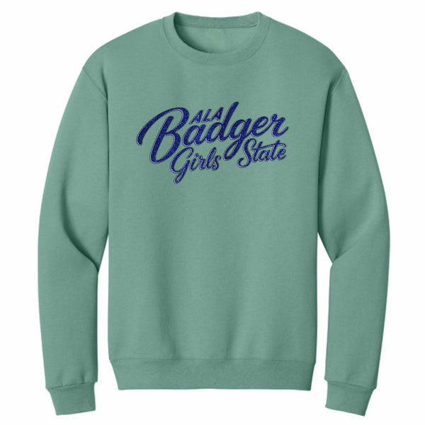 Badger Girls State Sage Sweatshirt – Navy Sparkle Puff Lettering