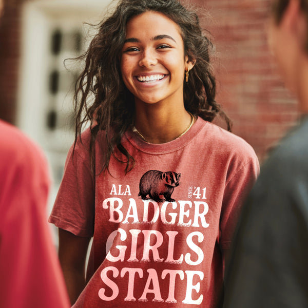 ALA Badger Heritage Stack.  Brick Comfort Colors tee